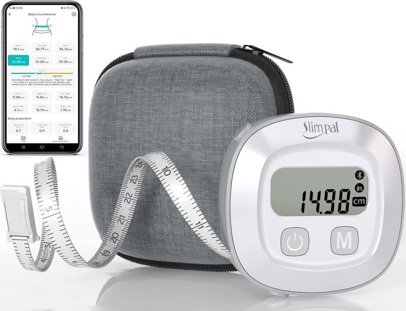 Slimpal شريط قياس الجسم مع علبة، أداة لمراقبة نسبة الدهون في الجسم، شريط قياس للجسم، شريط قياس رقمي ذكي قابل للسحب لقياس دقيق لمؤشر كتلة الجسم وشكل الجسم وفقدان الوزن. - Image 1